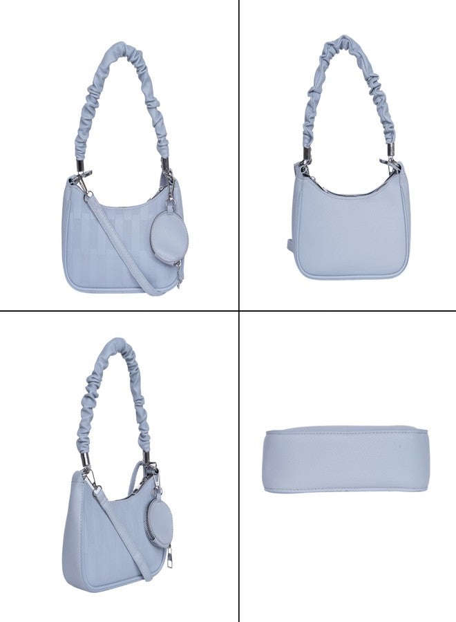SANTORINI Celeste Mini Hobo Bag for Women | Elegant Faux Leather Shoulder Handbag with Detachable Sling strap and Coin pouch. (Blue) - Image 3